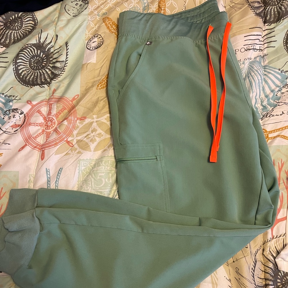 Figs Green Jogger Pants with Orange Drawstring